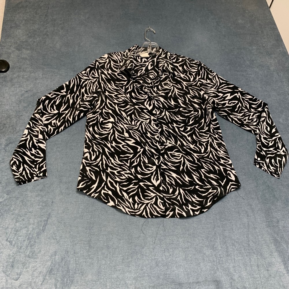 Popovitch Studio Blouse Top Womens Small Black White Zebra Print Camp Collar